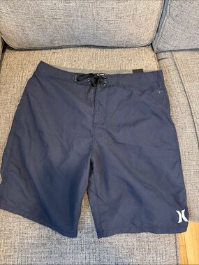 NWT Hurley Men's Navy Blue Board Shorts with Black Drawstring